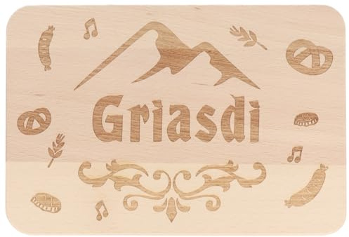 Spruchreif | Frühstücksbrettchen Grias di | Holzbrett aus Buchenholz mit Gravur | Schneidebrett 22 x 15 cm | Geschenkidee für Bayern-Fans