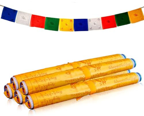 Joyfulmap – Lot de 50 drapeaux de prière tibétains 100 % coton fabriqués à la main à la main – Décoration bouddhiste bénie par Lama pour la méditation, la décoration d'intérieur et de monastère