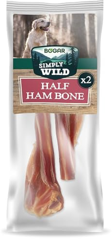 Bogar - Simply Wild - Chuches para Perros - Comida Perros como Complemento de la Alimentación Habitual - Pack de 2 Medios Huesos de Jamón - 100% Cerdo Seco - Ayuda a la Masticación