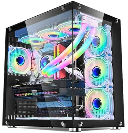 ATX/Micro-ATX PC Case,Capable of Fitting 10 Fans,360MM RAD Support, Type-C Gaming PC Case, 270° Full View Tempered Glass Mid Tower, Black (Fan Sold Separately)