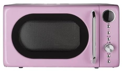 Wintem Microonde 17 Litri – Forno Microonde Vintage Rosa con 7 Programmi, Timer e Piatto Girevole | Microonde Piccolo per Cucina Retrò