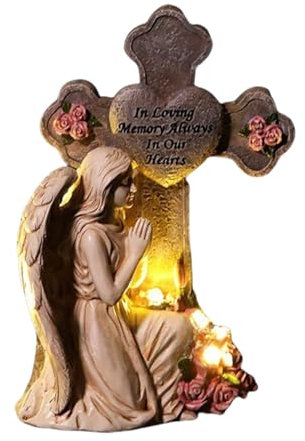 Statue da giardino per esterni, statuette di angelo per giardino con luce solare, decorazioni commemorative per tomba per cortile, patio, prato