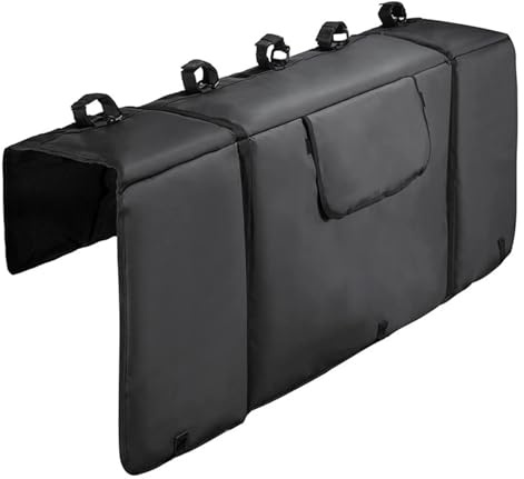 MOUNTTU Copertura per portellone Posteriore per Bici, 52x16x8 Pollici, in Tessuto Oxford Nero, AntiGraffio, per 5 Bici, con Cinghie di Sicurezza e portabici Tascabile, per Pick-up e Camion.