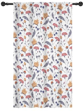 YONGFOTO 107x160cm Floral Filtración de luz Cortinas para Dormitorio Infantil Romántico Flor Plumas Bolsillo para Barra Cortinas para Vivero Jardín de Infancia, 1 Panel