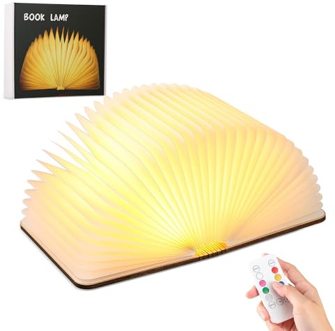 siyyai Wooden Book Lamp with Remote, Book Lovers Gifts,Teacher Appreciation Gifts for Women, Folding Book Light, LED Ambient Lighting, Magnetic Mood Lighting for Home&Library Decor, Walnut, Large