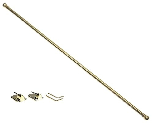 DécoProfi Messing Vitragenstange NOBLESSE 60 cm Ø 7 mm, poliert, ausziehbar inkl. Schraubhaken und Klebehaken