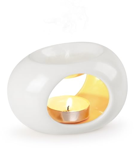 Bighan Duftlampe Eiform Aromalampe Teelichthalter Duftlampe aus Keramik Aroma Diffuser - Groß Weiß