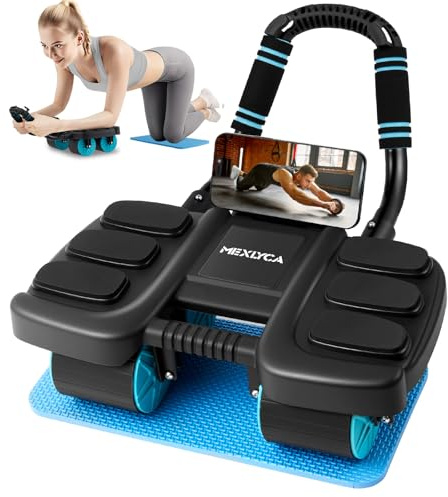 Mexlyca Ab Roller Wheel; 4-Wheel Automatic Rebound Abdominal Exercise Wheel with Elbow Support; Belly Wheel Abs Wheel for Core Strength Training For Women & Men; Home Gym Exercise Wheel with Knee Pad