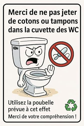 Pancarte merci de ne pas jeter cotons et tampons dans la cuvette des wc 200x300mm