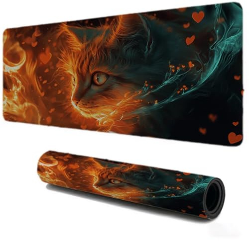 Alfombrilla Ratón Gaming Grande XXL 1200x600, Mejora la Velocidad y la Precisión, Gato Brillante Mouse Pad Antideslizante, Alfombrillas Raton de Oficina y Casa, Accesorio Gaming para Ratón Teclado 341