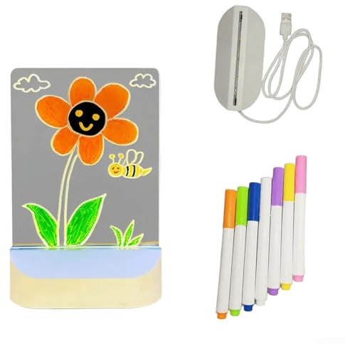 Lavagna da disegno in acrilico alimentata tramite USB con luce notturna morbida e calda per bambini, promuove lo sviluppo artistico e la creatività interattiva (verticale)