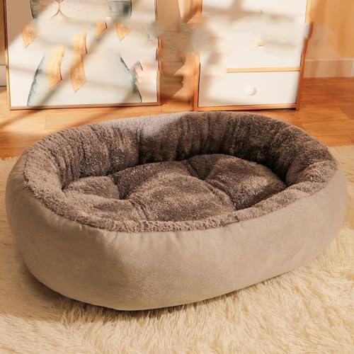 YPDOPORA Orthopädisches Hundebett Klein, Ovales Hundebett Aus Memory-Schaum, Ovale Winterbetten Für Katzen Und Hunde Mit Waschbaren Hundebetten Und Weichem Schonbezug Für Haustiersofas,Grau,S
