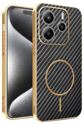 COMAKU Funda para Xiaomi 13T / 13T Pro 5G, Luxury Textura Antideslizante PU Cuero + TPU Silicona con Marco Galvanizado Fundas Carcasa - Negro