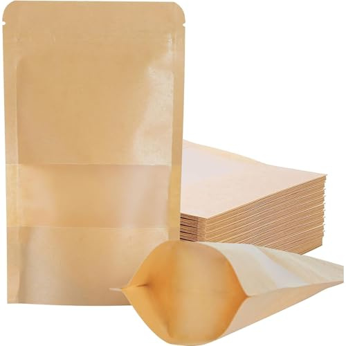 Voarge 100 pièce Sachet Kraft Alimentaire, Sachet kraft Alimentaire avec Fenetre, Imperméable Sac Kraft Alimentaire Petit Format pour Noix, Nourriture,10x15cm