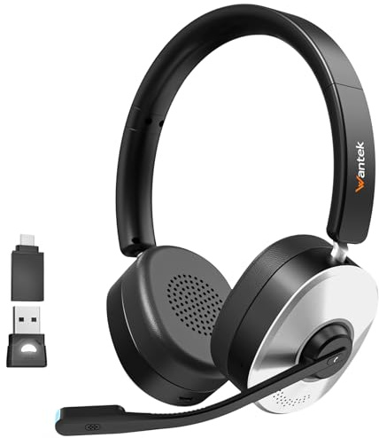 Wantek Wireless Headset,Bluetooth Headset with Noise Cancelling Microphone,Computer Headphones with Mute Button,50H Battery for PC & Laptop,Home Office,Zoom,Teams,Call Centre
