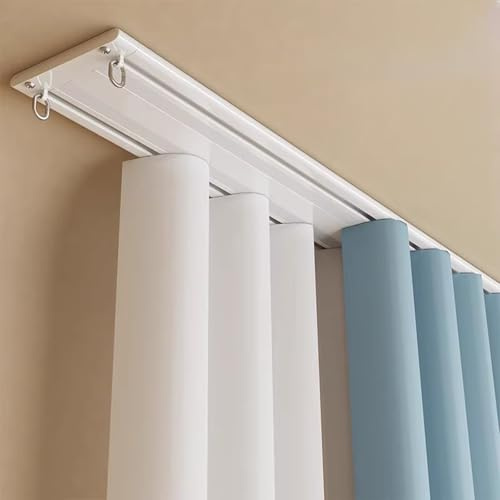 Système de rail à rideaux double – Tringle à rideaux à 2 voies en aluminium blanc et noir avec rouleaux silencieux pour cloisons de séparation de pièce 4 m de long