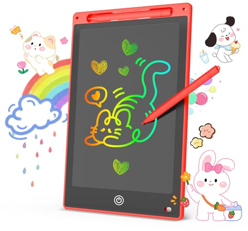 Tavoletta Grafica LCD Scrittura Colorata, Lavagna Digitale Cancellabile con Pulsante Elimina e Blocco Schermo, Giocattolo Educativo e Regalo di Compleanno e Natale (Rosso, 12 inch)