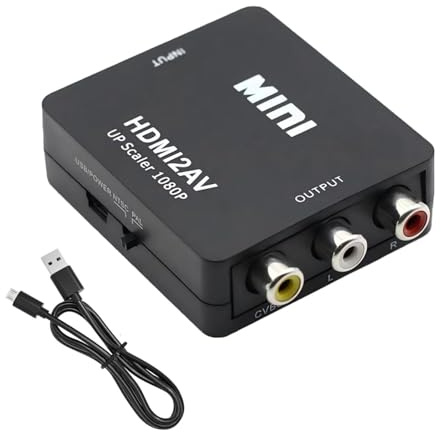 HDMI to RCA Adapter, HDMI to RCA Converter Mini 1080P Audio MI To AV Converter Video with USB Charge Cable Support NTSC PAL for New PS4 Xbox Old Android TV Box Laptop Chromecast DVD VHS Camera