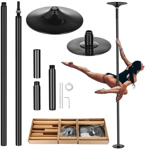 ZENVOKE Pole Dance Asta per interni, 45 mm, statica e rotante, regolabile in altezza, da 216 a 279 cm, portatile, rimovibile, colore: nero