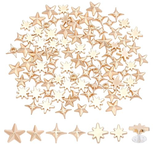 PH PandaHall 96 Sets Rivets Étoile Clous Étoile Dorée Rivet à Cinq Pointes 3 Styles Rivets Artisanat Cuir Clous Style Punk pour Ceintures Chaussures Sacs Vestes Vêtements Décor Réparation, 10mm/12mm