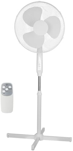 Grennswick 16 Oscillating Pedestal Fan with Remote - 3 Speeds, 3 Wind Modes, 7.5H Auto-Off Timer, Adjustable Height, Ultra Quiet Standing Floor Fan for Bedroom, Living Room, Office (White)