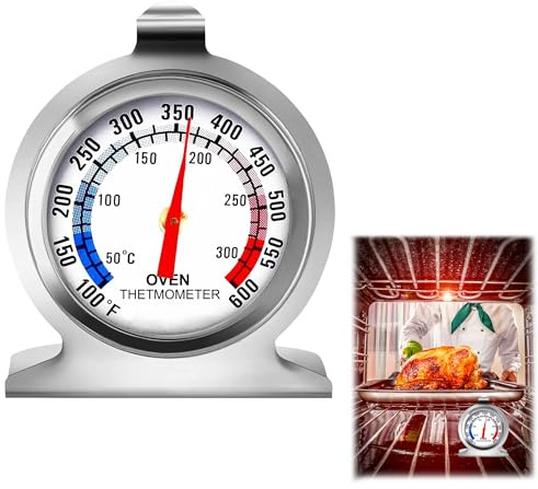 hankousi Termómetro para Horno, Termómetro Analógico de Acero Inoxidable de Lectura Instantánea 50-300°C/100-600°F, Termómetro para Parrilla