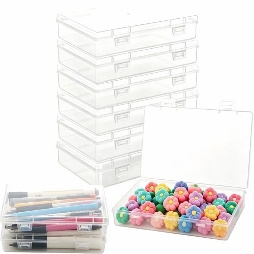 Lazheng 8 Stück Kunststoffbox mit Deckel, Klein Kunststoff Aufbewahrungsbox Flache Aufbewahrungsbehälter mit Deckel Transparent Mini Plastikbox Sortierboxen für Schmuck, Perlen, Werkzeug, 15x9x3cm