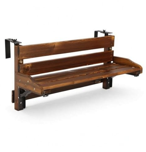 MagiDeal Tavolo da Ringhiera Pieghevole Tavolino da Balcone Mensola Appesa Piano Ribaltabile Supporto Regolabile Ripiano Legno Pannello a Doghe Piega, 60cm, Carbonizzato