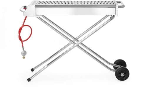HENDI Parilla de gas Xenon Pro, grill, barbacoa, asador, fogón de gas propano para parilladas, encendedor electrónico, soporte plegable, potente, 7,5 kW, 1120x410x(H)900mm, acero inoxidable
