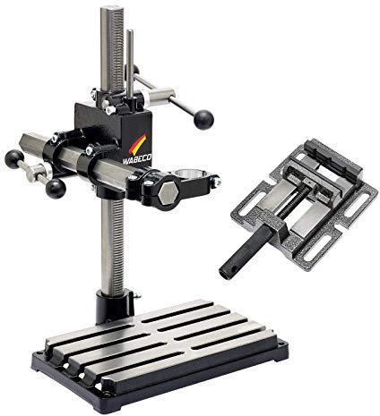 WABECO Bohrständer Fräsständer BF1240 mit Maschinenschraubstock aus Grauguss, 2 Zustellachsen vertikal/horizontal Säule 500 Ausleger 350 mm Made in Germany