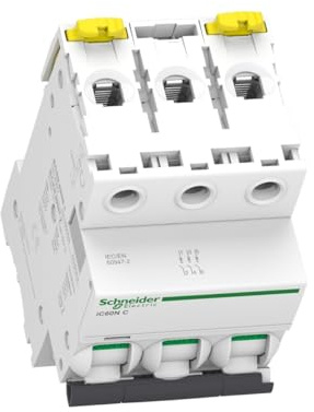 Schneider Electric A9F74316 IC60N Disjoncteur, Acti9, 3P, 16A, courbure C, 50/60 Hz, blanc