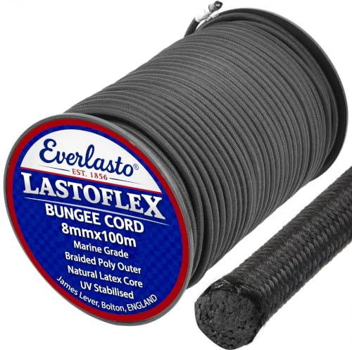 Everlasto 'Lastoflex' Elastic Bungee Cord Shock Cord Rope Black 8mm x 100M