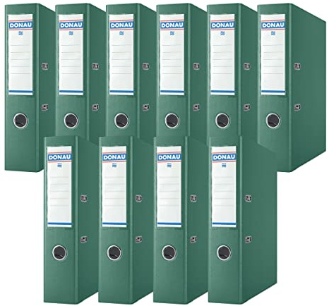 Donau premiummapp bred 10-pack/DIN A4/7,5 cm/10 stycken/grön/plastöverdrag PP/patron papper slitsmapp kontorsmapp mapp ringpärm/grön punkt