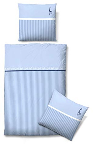 biberna 0635981 Bettwäsche Garnitur mit Kopfkissenbezug Mako-Baumwoll-Satin 1x 155x220 cm + 1x 80x80 cm eisblau