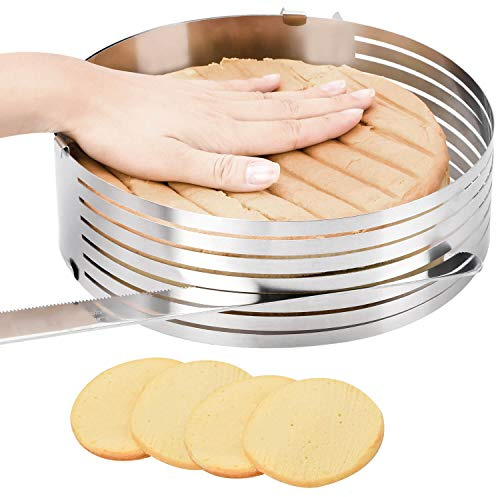 Oranlife Cake Leveler Slicer, Adjustable Round Cake Rings, Cake cutter, 7 Layer Stainless Steel Cake Slicing Accessories, 9.8-12.2 inch