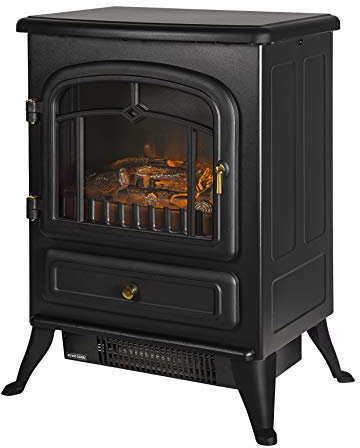 Russell Hobbs RHEFSTV1002B 1.85KW Freestanding Black Electric Stove Fire Heater With 2 Heat Settings, Adjustable Thermostat, 30m2 Room Size, 2 Year Guarantee
