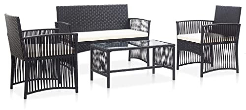 vidaXL Loungegrupp för trädgården med dynor 4 delar konstrotting svart