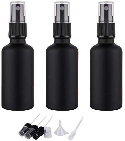 hmaimas 2oz Small Glass Essential Oils Spray Bottles, Fine Mist Frosted Black Spray Bottles (Set Of 3)