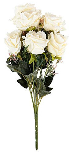 Ideen mit Herz Künstliches Blumenarrangement | Blumenstrauß | Blütenbusch | Verschiedene Blumen und Farben | Deko-Blüten mit langem Stiel | Blüten Ø ca. 3-6 cm (Rosen | 39 cm | große Blüten | weiß)