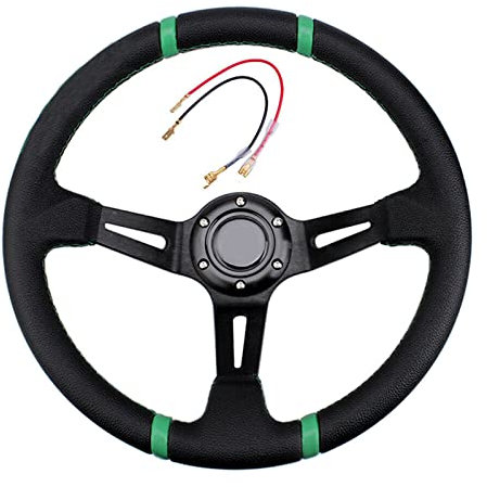 Motorsport Lenkrad,MoreChioce Universal 14 Zoll 35cm Rennlenkrad Sportlenkrad Rutschfestes Rennwagen Lenkrad Modifiziertes Auto Styling Zubehör,Grün