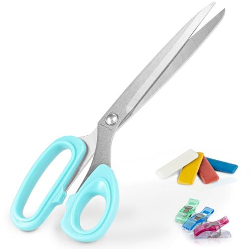 OfficeTree Schneiderschere Stoffschere Profi Set - 20x Stoffklammern & 4x Kreide - Stoff Schere - Textilschere mit Nähzubehör - Stoffschere Nähen - Textilschere für Näharbeiten Hobby Basteln DIY