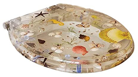 LYLFF Harz Toilettendeckel, 3D Transparente Farbschale WC-Deckel, Mit Verstellbarem Edelstahl-Scharnier, Für O/V/U -Hot-Toilette.