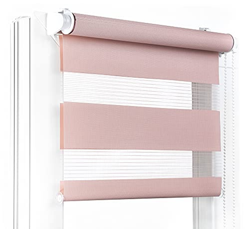 Fenster DEKOR - Rollos für Fenster Bleich-Rosa - Klemmfix Rollo ohne Bohren B75 x H150 cm - Doppelrollo mit Einer Breiten Auswahl an Größen und Farben - Blickdichte Rollos, einfach zu montieren