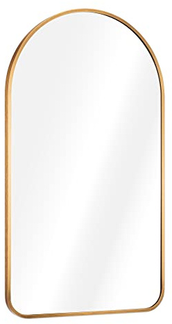 Navaris Väggspegel välvd med ram – dekorativ spegel 45 x 80 cm att hänga upp – badrumsspegel korridor WC – rundade hörn upptill – guld/brons