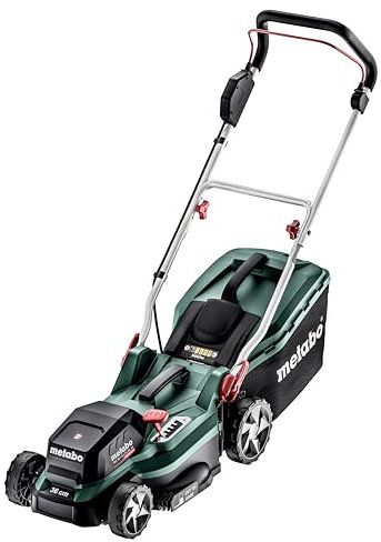Metabo Cortacésped a Batería 18V RM 36-18 LTX BL 36 - Incluye 2 Baterías, Cargadores y Función Mulching - Ideal para Jardines de hasta 350 m²