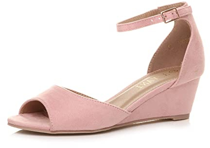 AJVANI Womens ladies low mid wedge heel peep toe ankle strap smart casual evening sandals size