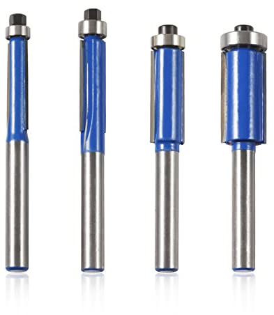 LEONTOOL Lot de 4 fraises à défoncer de 6,35 mm avec tige supérieure de 6,35 mm - Outil de fraisage du bois pour couper les bordures d'étagère, le placage ou les stratifiés
