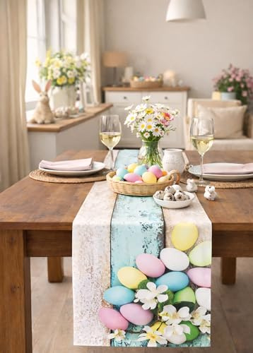 KAMACA Tischläufer Ostereier hochwertiges Druck-Motiv Eyecatcher Osterdeko Garten Tischdeko oder Wohnzimmertisch Frühling Sommer Ostern (Tischläufer 40x150 cm Ostereier)
