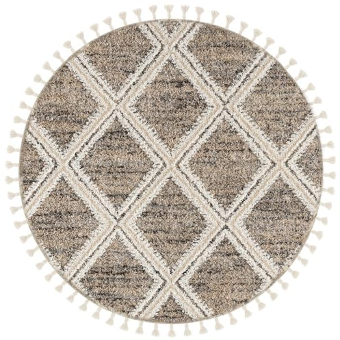 the carpet Vera Handmade-Look, Super Weicher Wohnzimmer Teppich, 3D Effekt, Hochflor, Langflor, Skandinavisch, Rauten Muster, Beige, 120 cm Rund