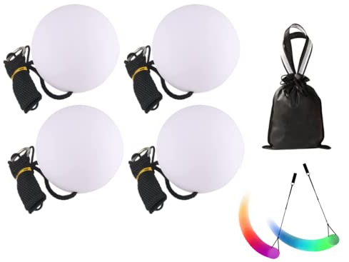 Kellegour 4 Piezas Bolas de POI,Bolas LED POI Spinners LED,Bolas de Malabares LED Que Brillan en la Oscuridad,para Bailar,Playa,Campamento,Espectáculo de Luces,Rave,Principiantes y Profesionales